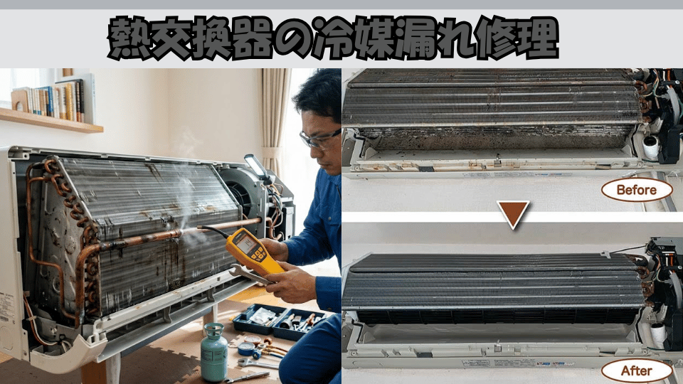 エアコン熱交換器の冷媒漏れ修理事例