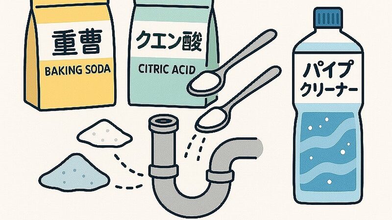 排水口を自分で掃除(重曹+クエン酸・パイプクリーナー)