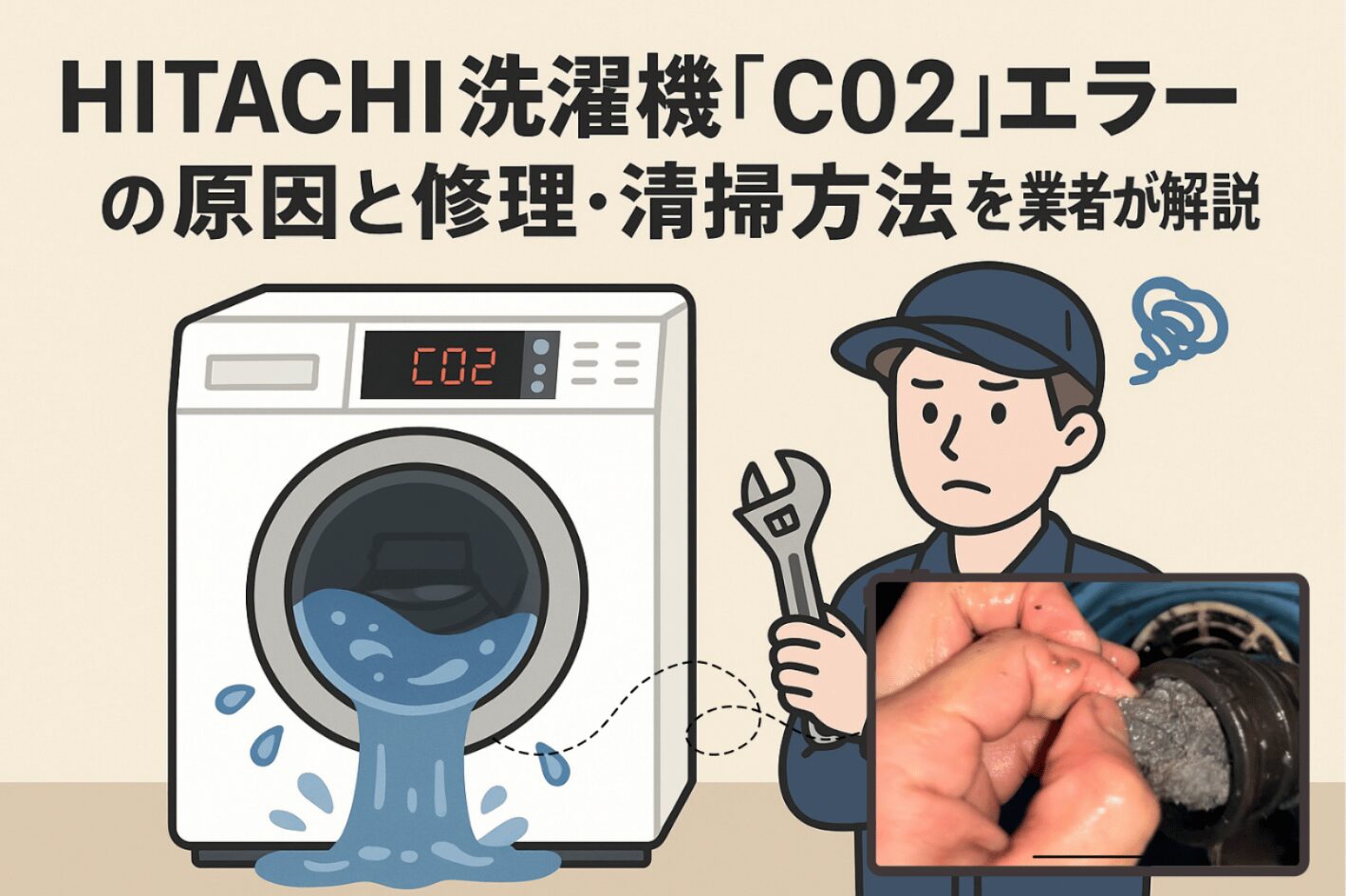 日立ドラム式洗濯機「C02・C2」エラーの原因と修理・清掃方法を業者が