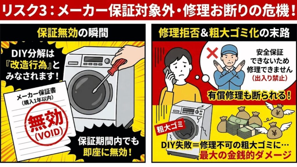 リスク3:メーカー保証対象外になり、修理を断られる可能性