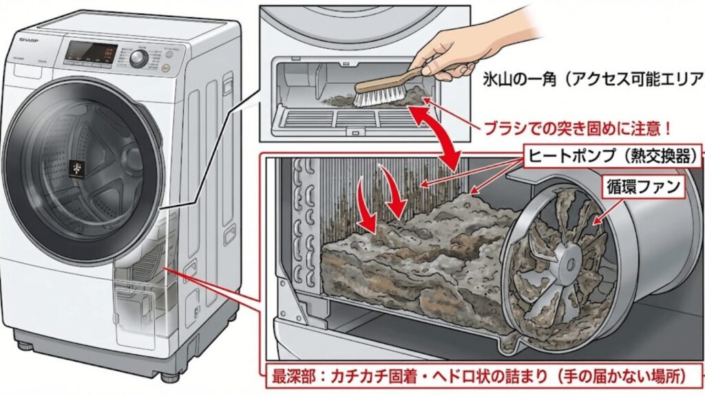 手の届かない場所(熱交換器・ファン)の詰まり