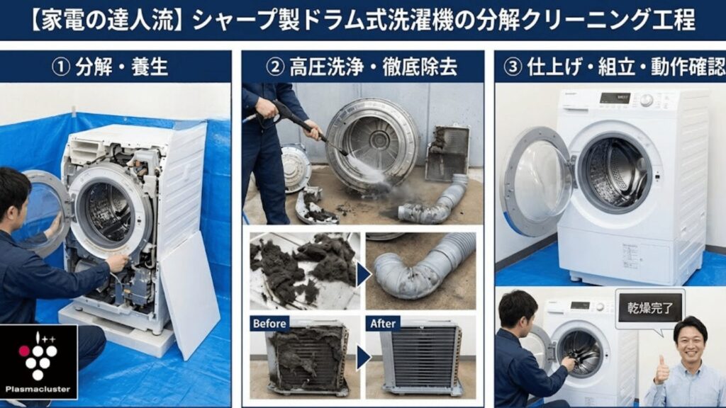 【家電の達人流】シャープ製ドラム式洗濯機の
分解クリーニング工程