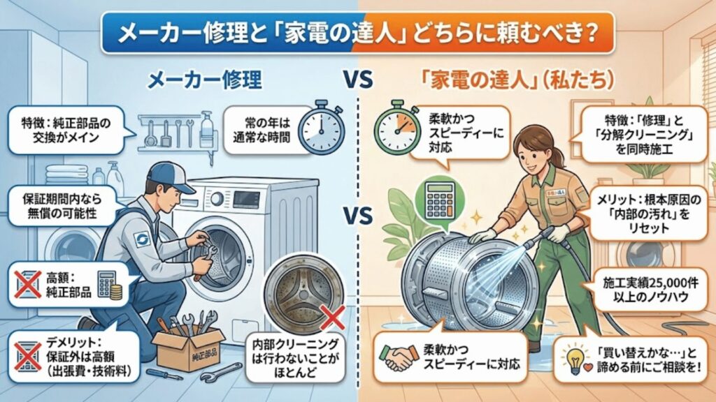 メーカー修理と「家電の達人」どちらに頼むべき？
