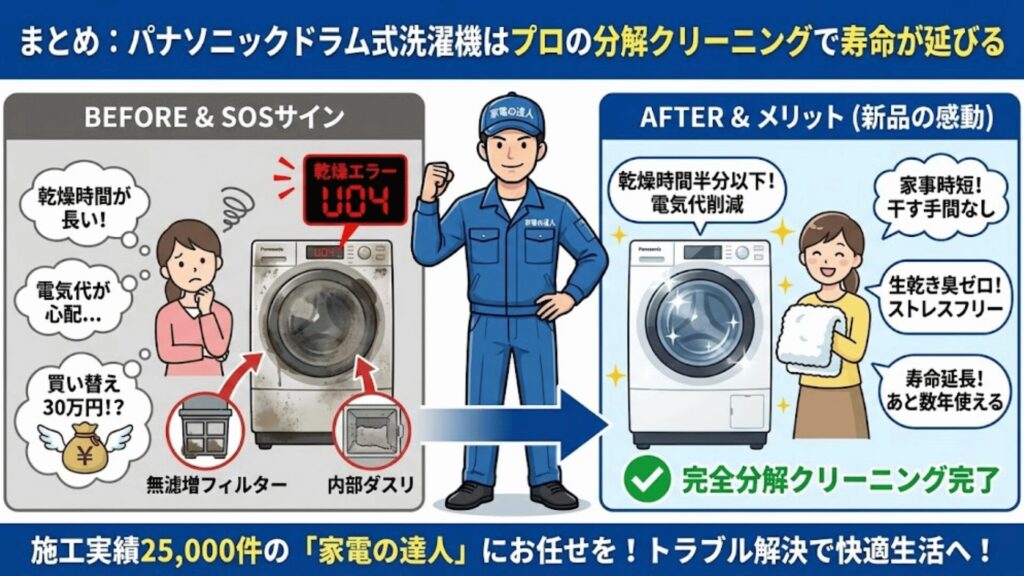 まとめ:パナソニックドラム式洗濯機は
プロの分解クリーニングで寿命が延びる
