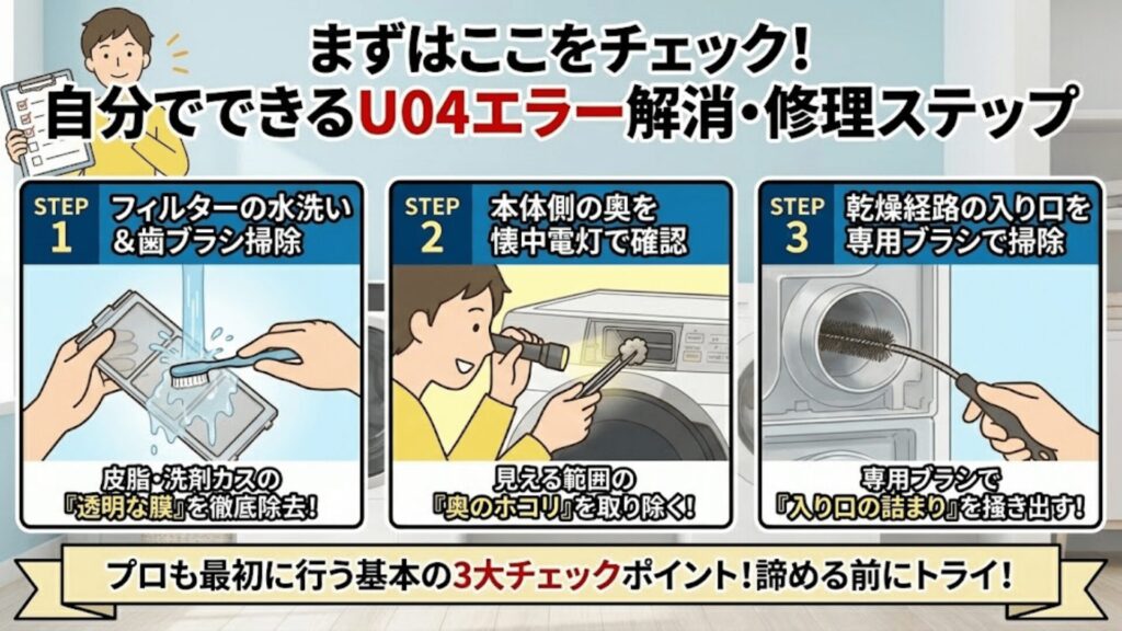 まずはここをチェック!自分でできるU04エラー解消・修理ステップ