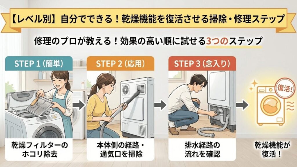 【レベル別】自分でできる！乾燥機能を復活させる掃除・修理ステップ