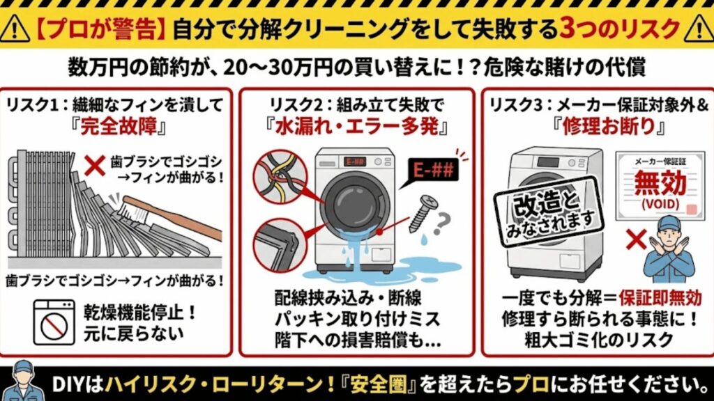 【プロが警告】
自分で分解クリーニングをして失敗する3つのリスク