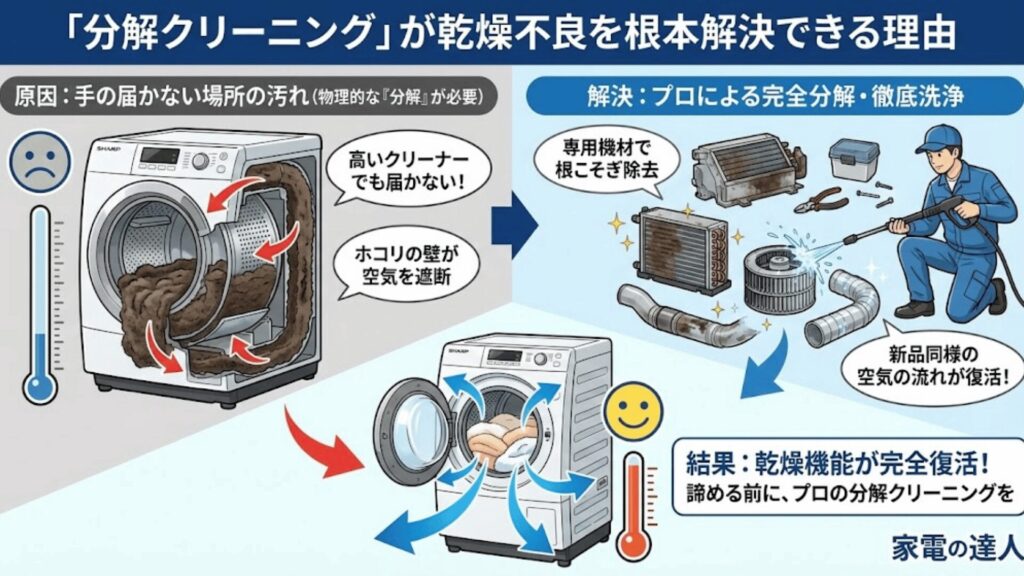 「分解クリーニング」が乾燥不良を根本解決できる理由