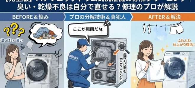 【完全版】パナソニックドラム式洗濯機の分解クリーニング｜臭い・乾燥不良は自分で直せる？修理のプロが解説