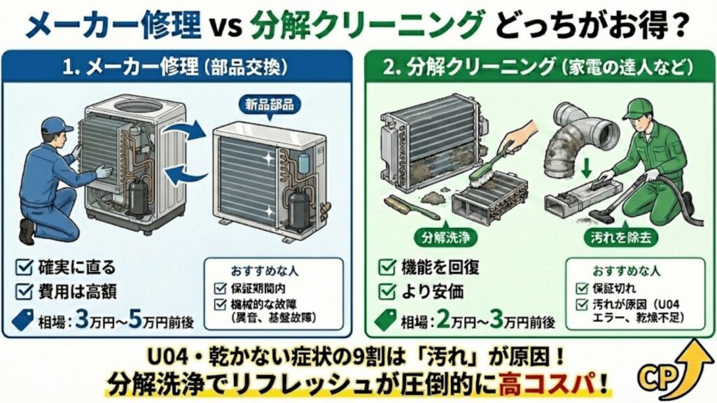 メーカー修理 vs 分解クリーニング どっちがお得？