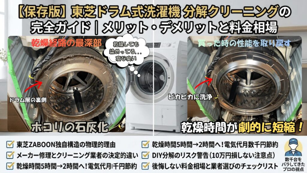 【保存版】東芝ドラム式洗濯機分解クリーニングの完全ガイド|メリット・デメリットと料金相場