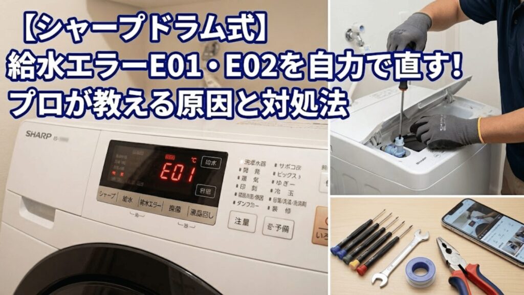 【シャープドラム式】給水エラーE01・E02を自力で直す！プロが教える原因と対処法