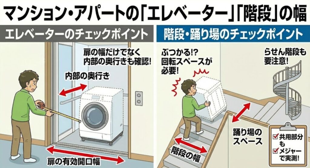 エレベーターや階段など共用部分の搬入サイズの確認