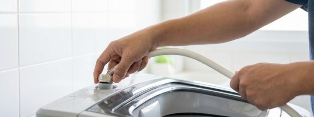 給水ホースを斜めにならないように締める