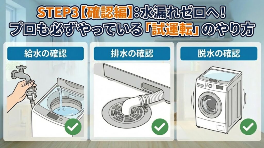 洗濯機の試運転を行う様子
