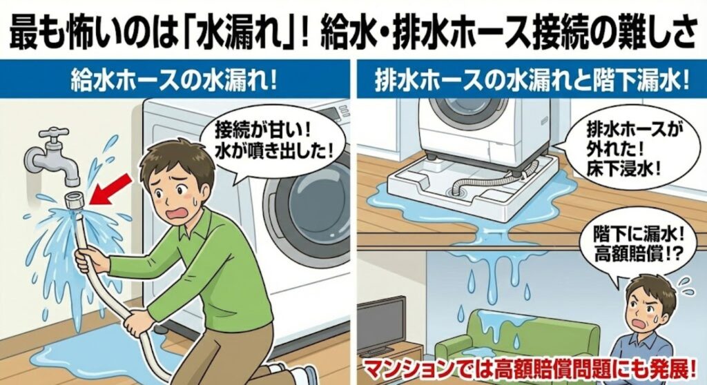 洗濯機の給水・排水ホース接続ミスによる水漏れトラブル