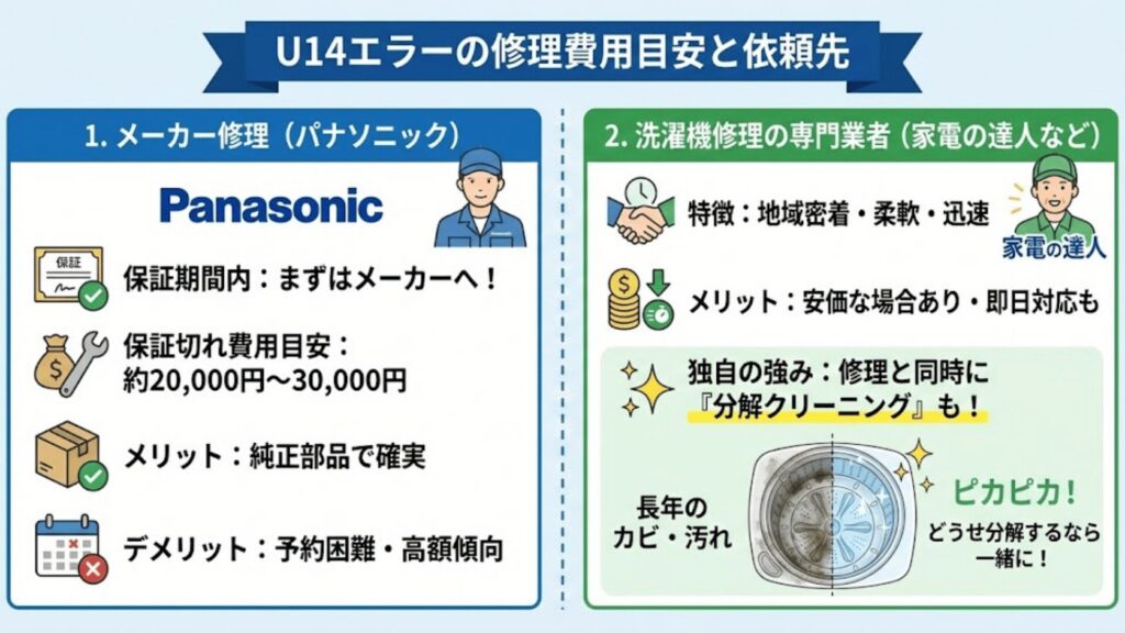 U14エラーの修理費用の目安と依頼先