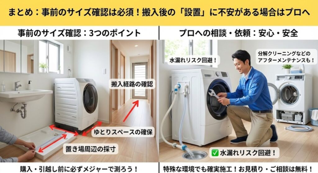 洗濯機のサイズ確認と安全な設置のまとめ