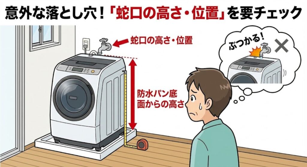 洗濯機用の蛇口の高さと位置の確認