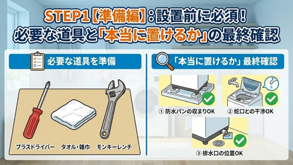 洗濯機の設置前に必要な道具と最終確認