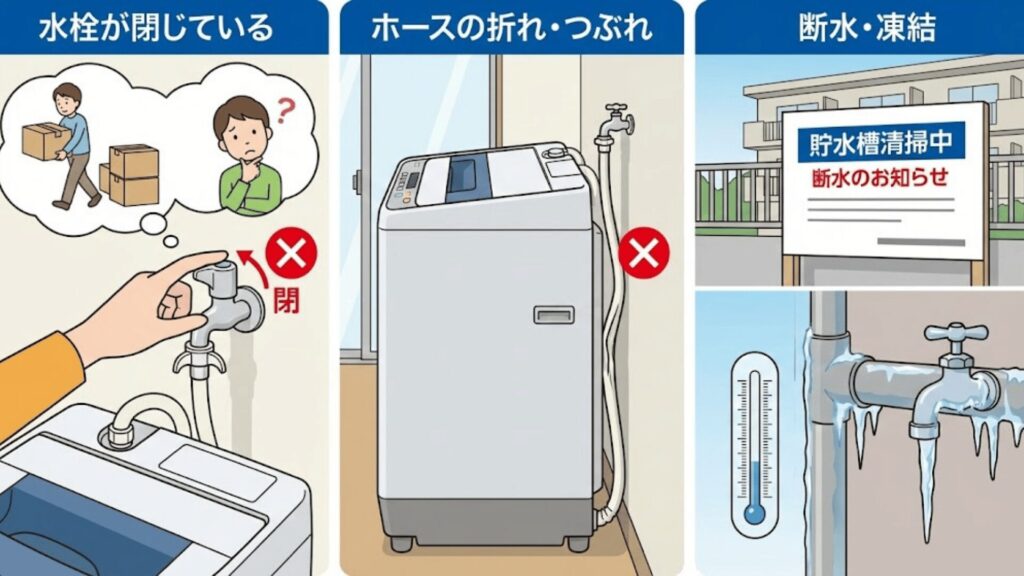 原因2：水栓（蛇口）や給水ホースのトラブル