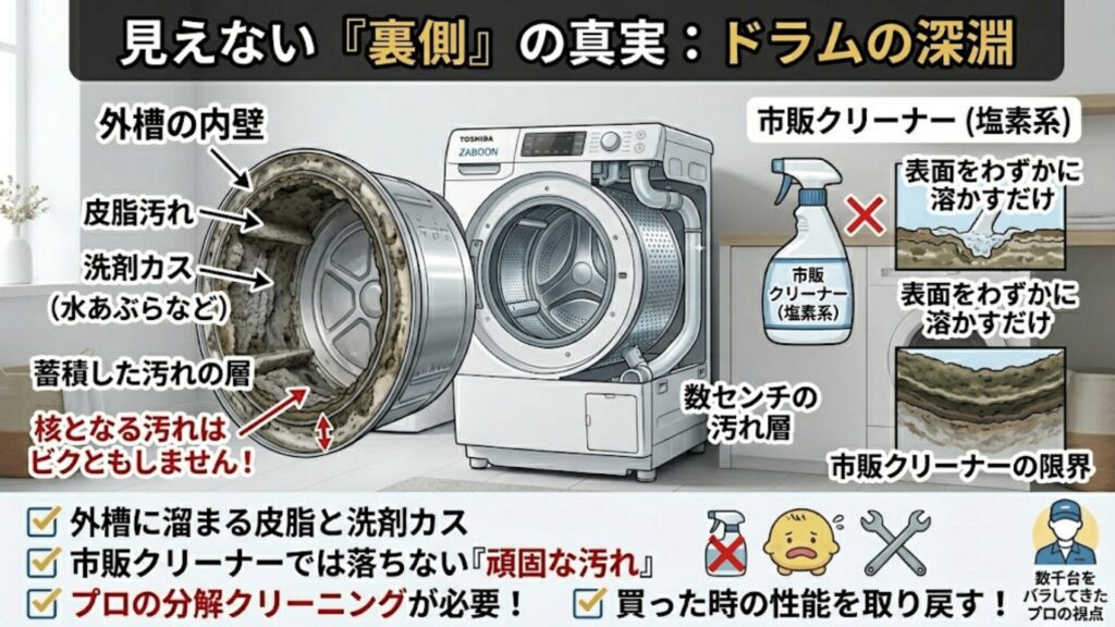 ドラムの裏側の汚れ