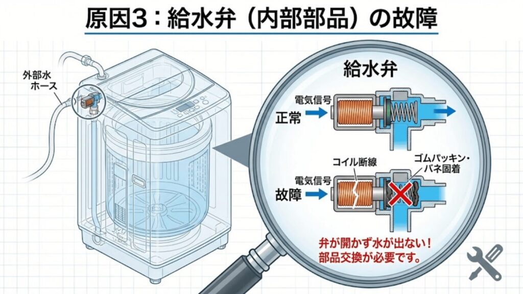 原因3：給水弁（内部部品）の故障
