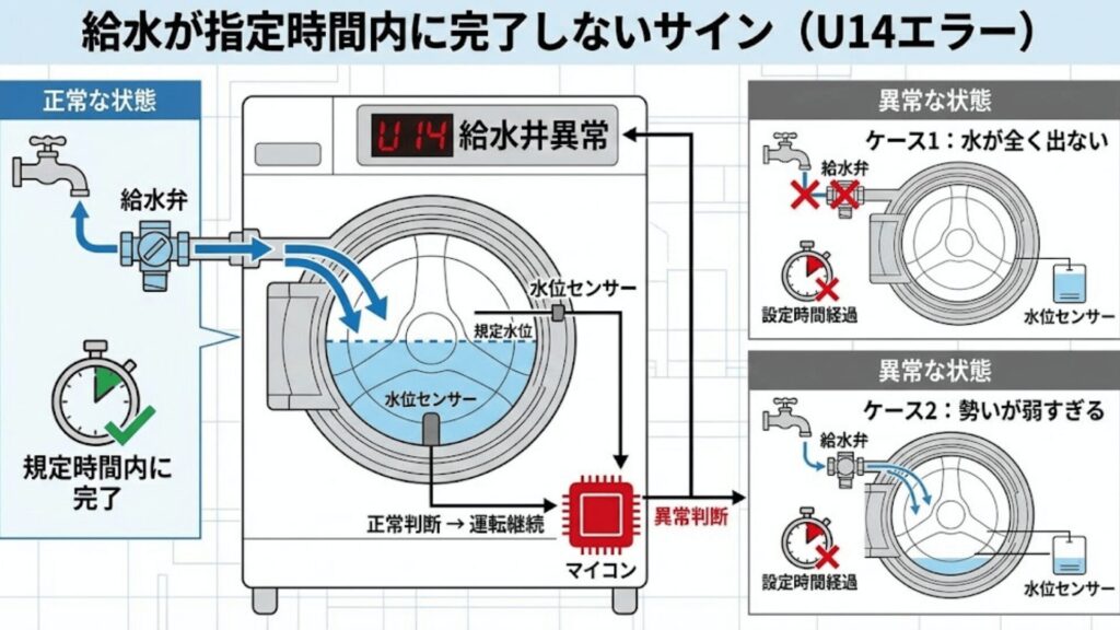 給水が指定時間内に完了しないサイン