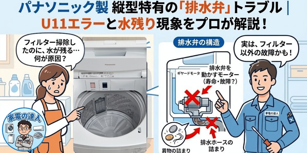 パナソニック製 縦型特有の「排水弁」トラブルとは？水が残る現象を 