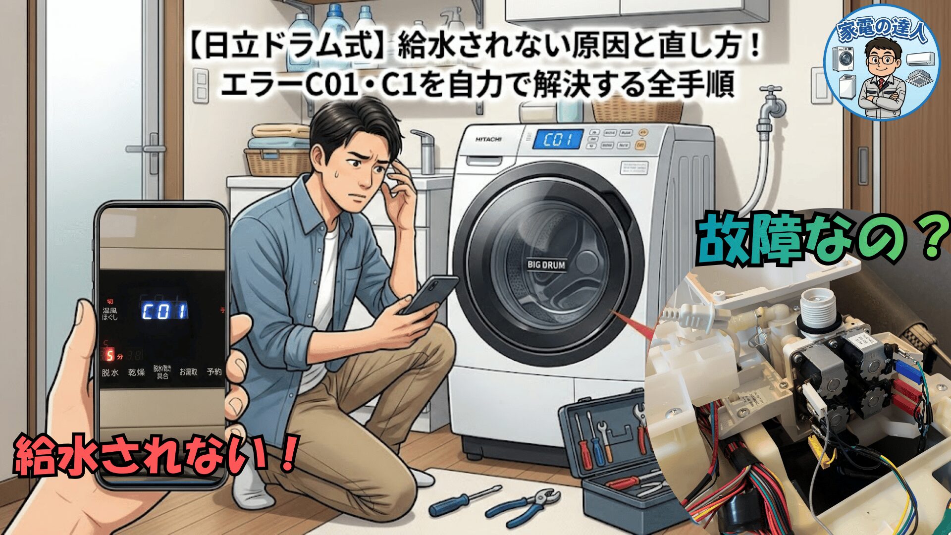 日立ドラム式】給水されない原因と直し方！エラーC01・C1を自力で解決 