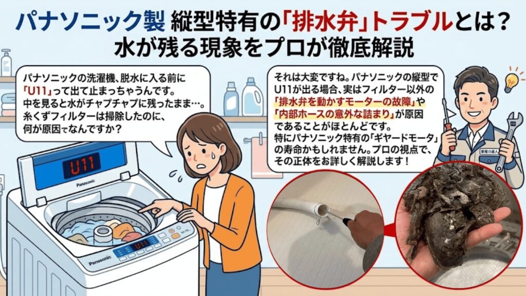 パナソニック製　縦型特有の「排水弁」トラブルとは？水が残る現象をプロが徹底解説