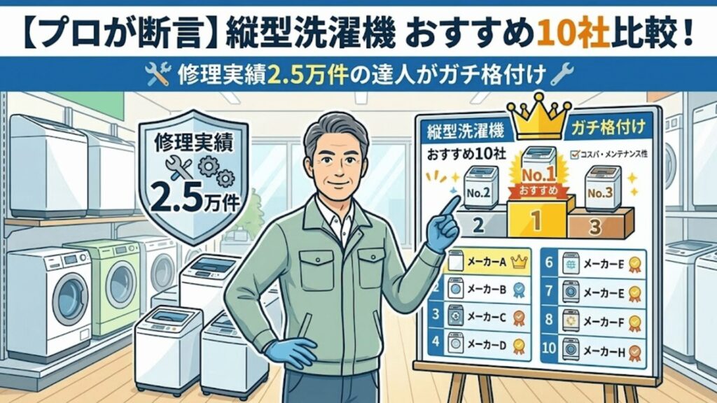 【プロが断言】縦型洗濯機おすすめ10社比較！修理実績2.5万件の達人がガチ格付け