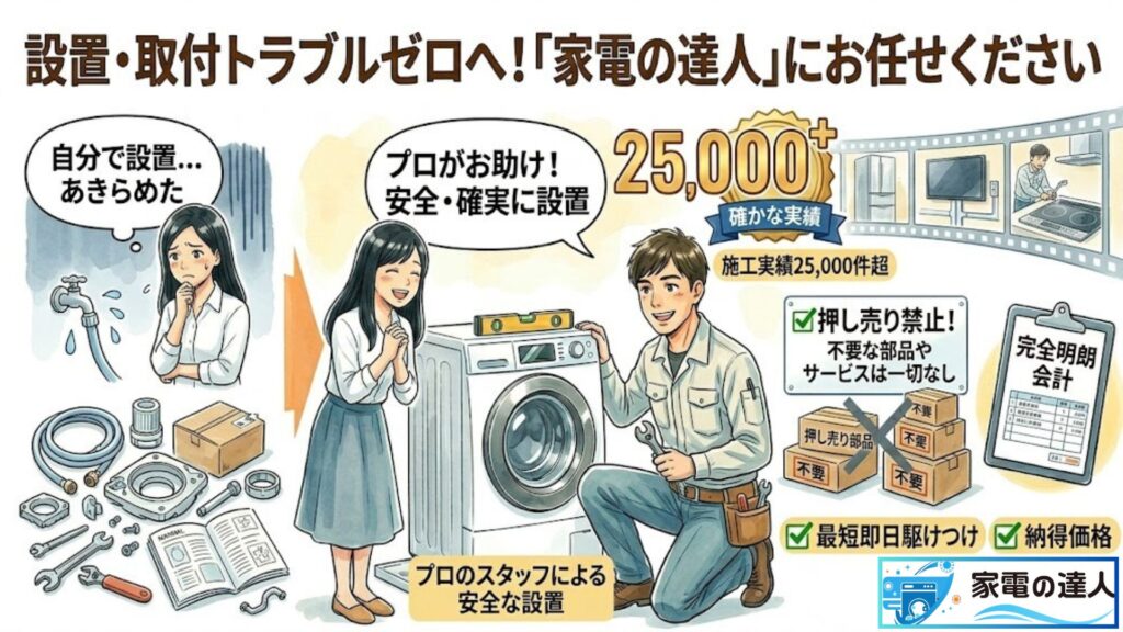 設置・取付トラブルゼロへ！家電の達人にお任せください