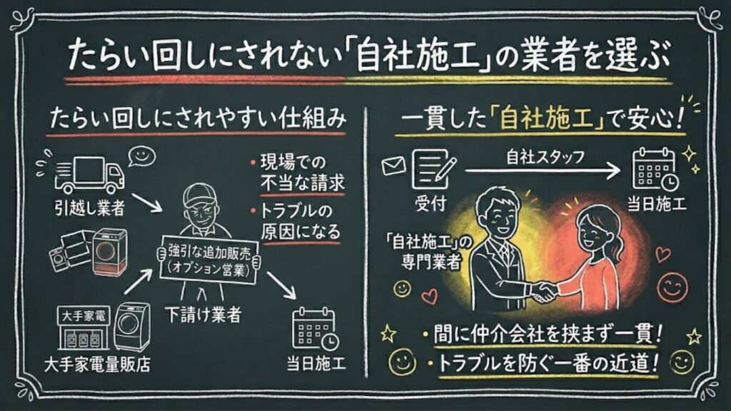 たらい回しにされない自社施工の業者を選ぶ