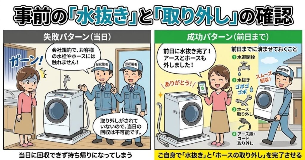 事前の「水抜き」と「取り外し」の確認