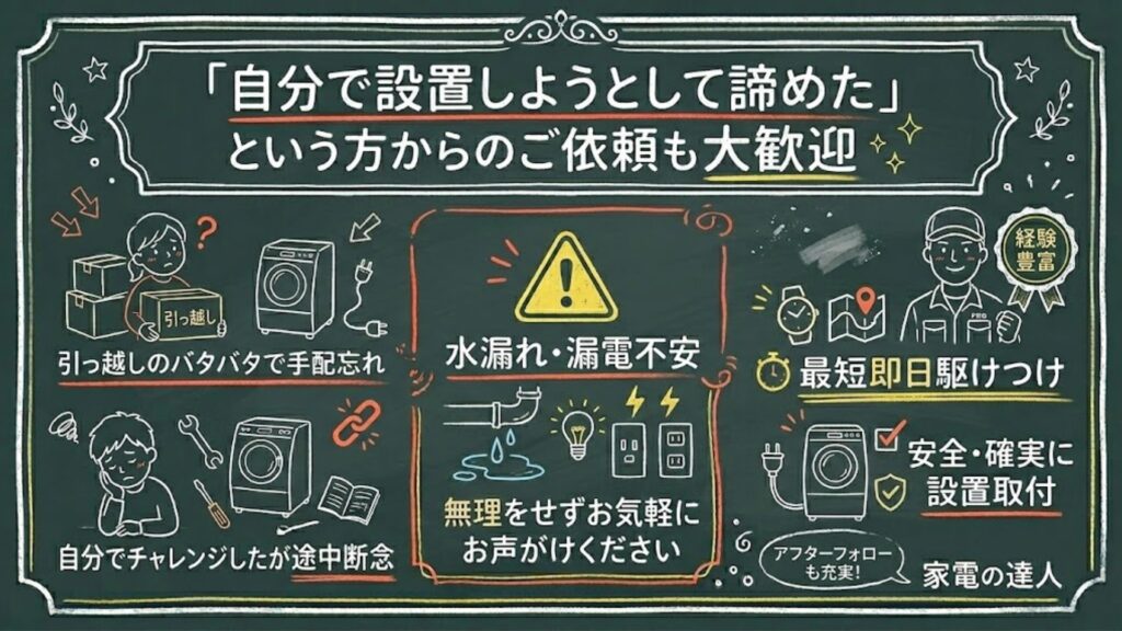自分で設置しようとして諦めたという方からのご依頼も大歓迎