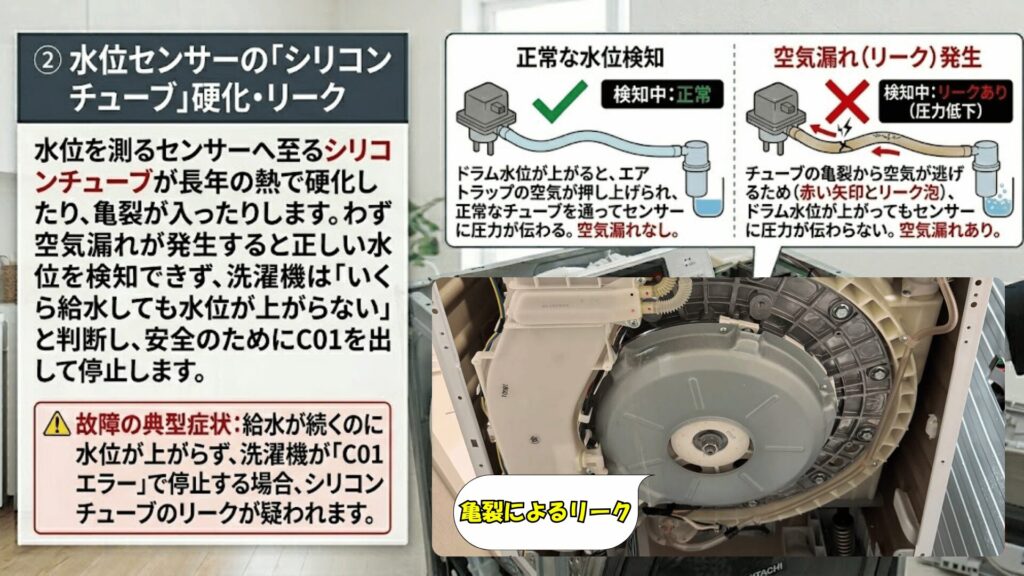 劣化して硬化したチューブ