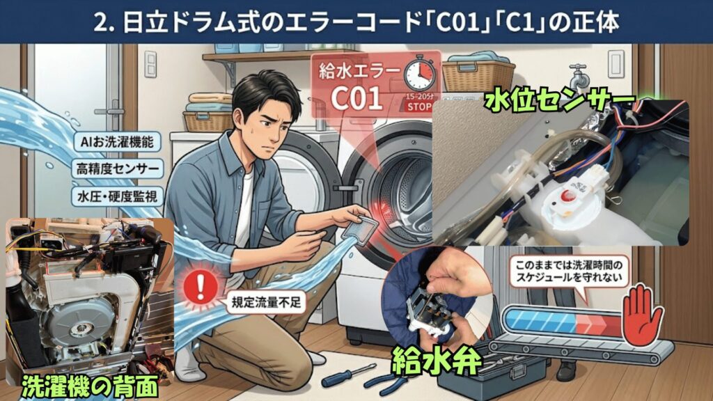 日立C01エラーの表示画面