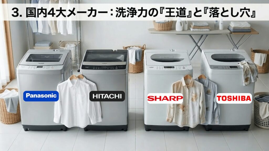 国内4大メーカー洗浄力比較