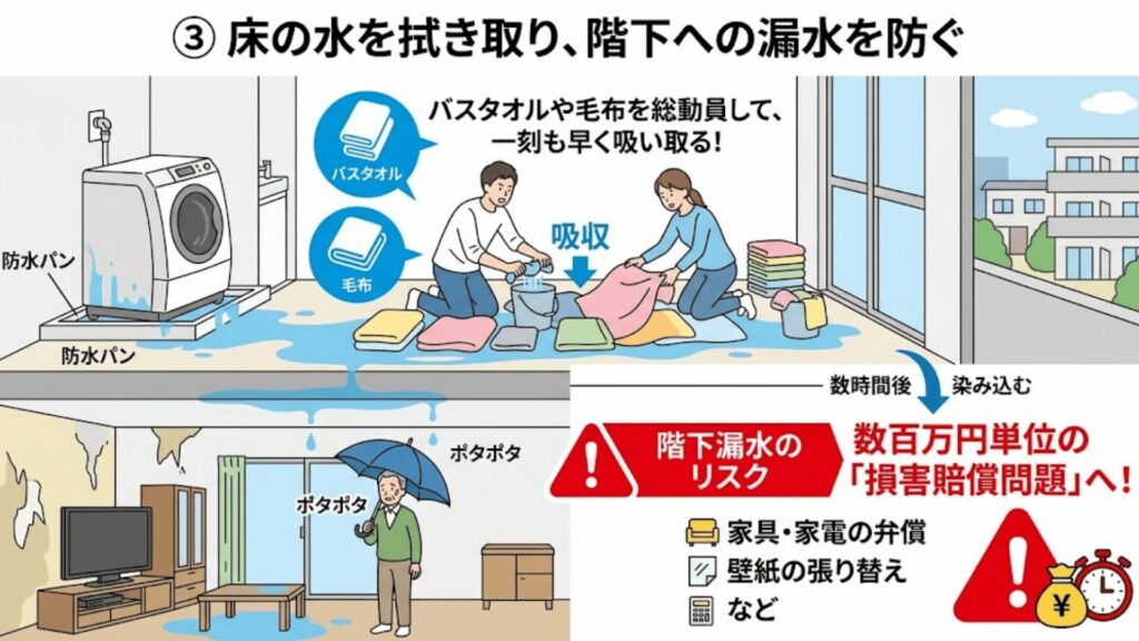 床の水を拭き取る