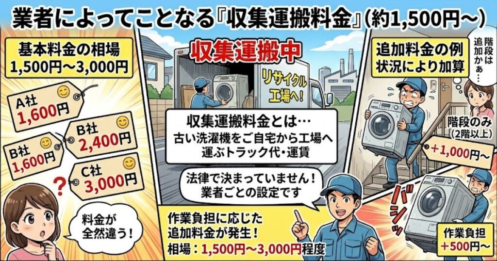 業者によって異なる「収集運搬料金」(約1,500円〜)