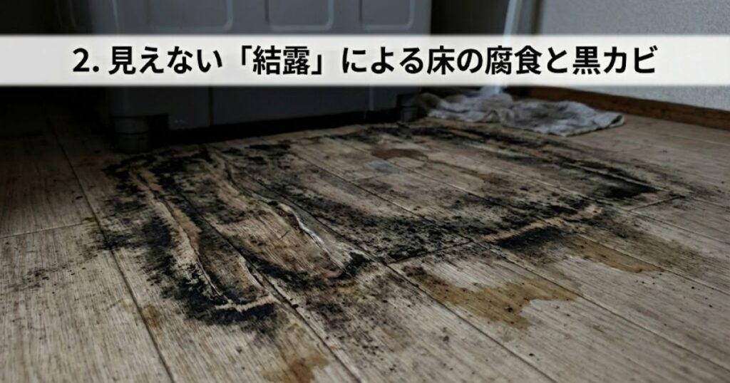 見えない「結露」による床の腐食と黒カビ
