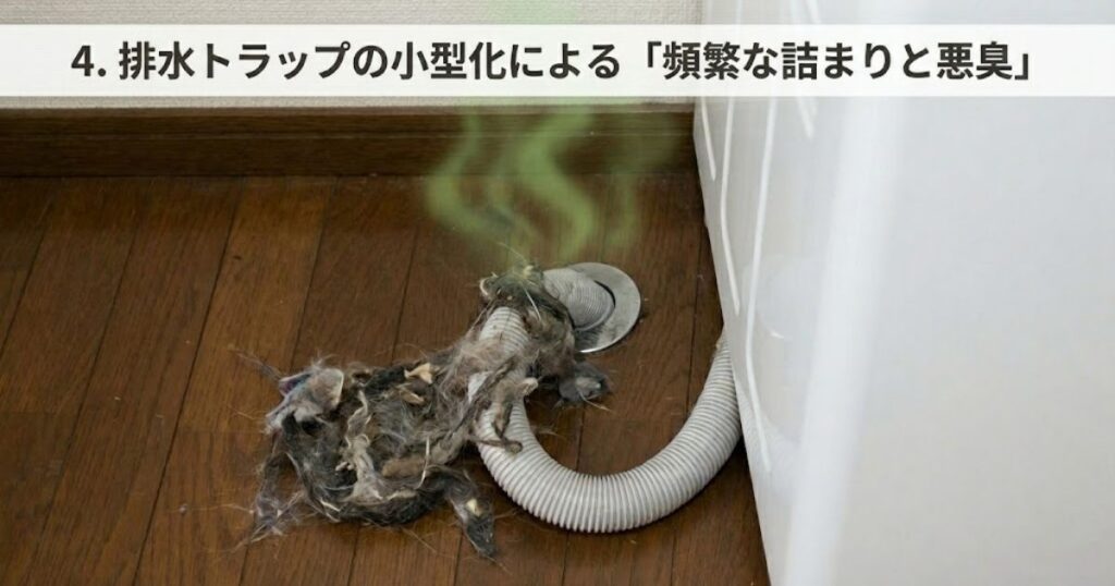 排水トラップの小型化による「頻繁な詰まりと悪臭」