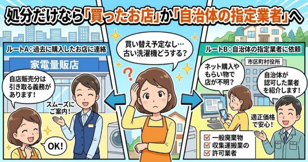 処分だけなら「買ったお店」か「自治体の指定業者」へ