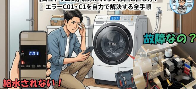 【日立ドラム式】給水されない原因と直し方！エラーC01・C1を自力で解決する全手順