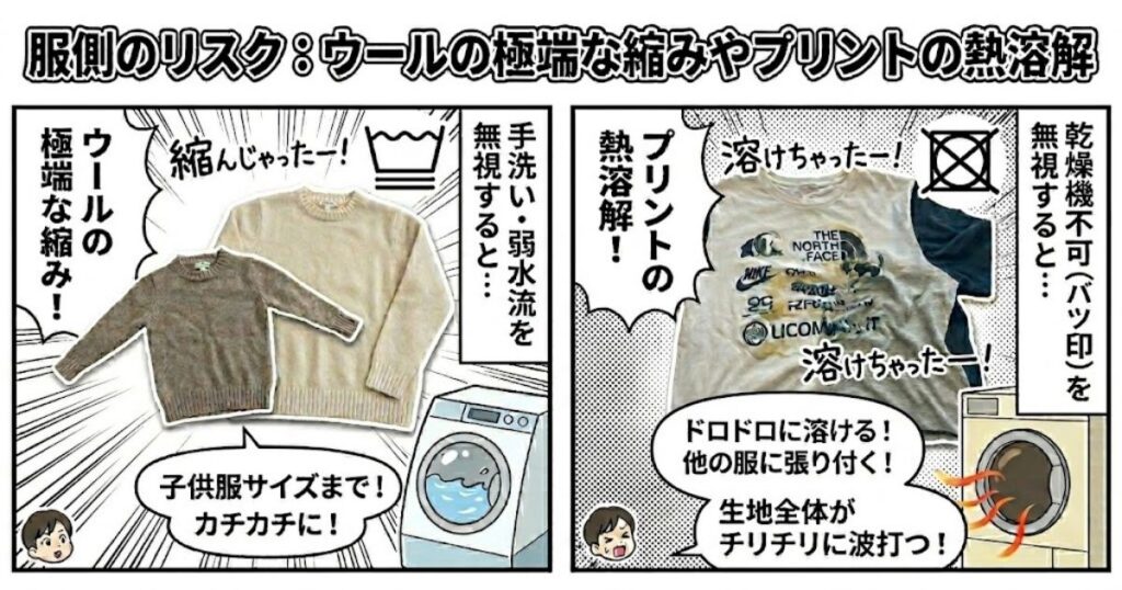 服側のリスク:ウールの極端な縮みやプリントの熱溶解