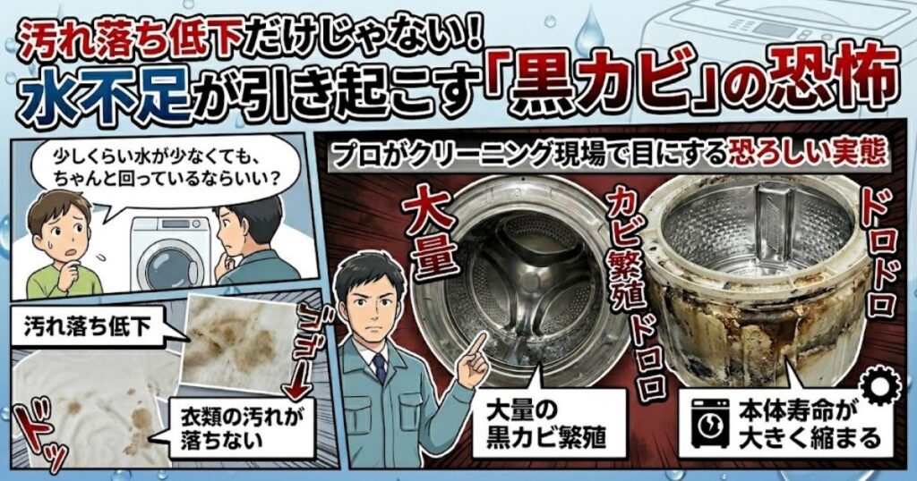 汚れ落ち低下だけじゃない!水不足が引き起こす「黒カビ」の恐怖