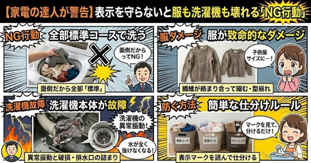 【家電の達人が警告】表示を守らないと服も洗濯機も壊れる「NG行動」