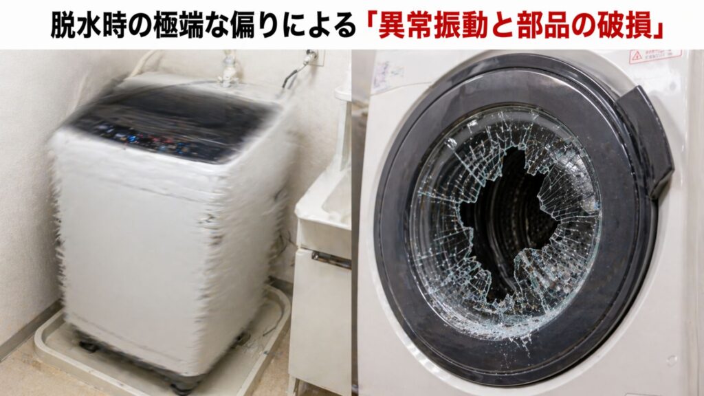 脱水時の極端な偏りによる「異常振動と部品の破損」