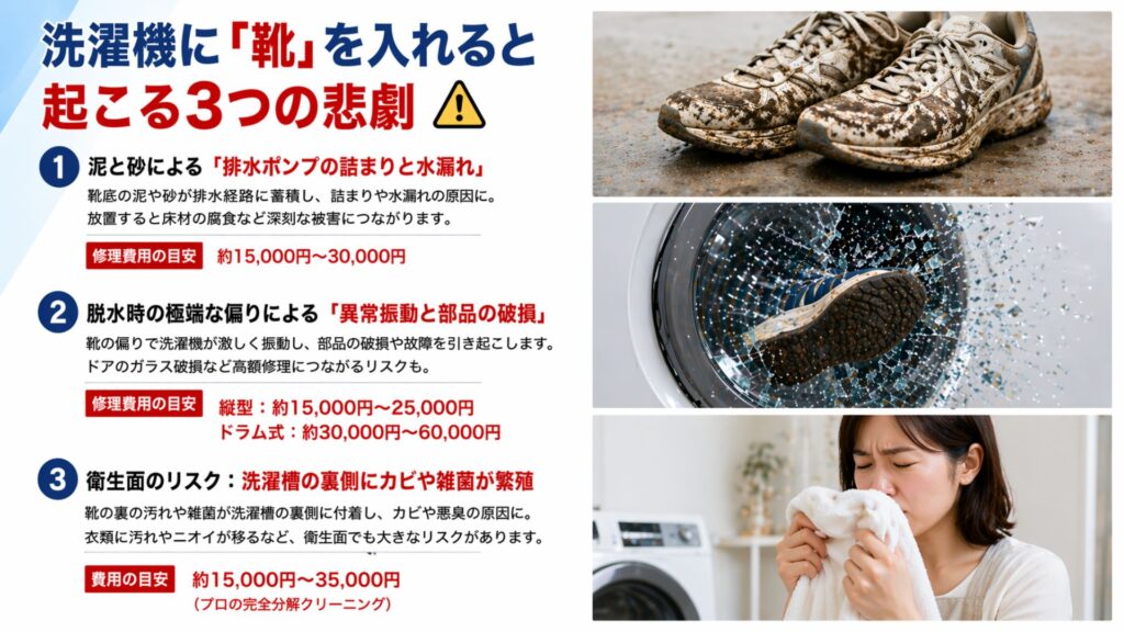 【プロが警告】洗濯機で靴を洗うと起こる「3つの致命的な故障リスク」